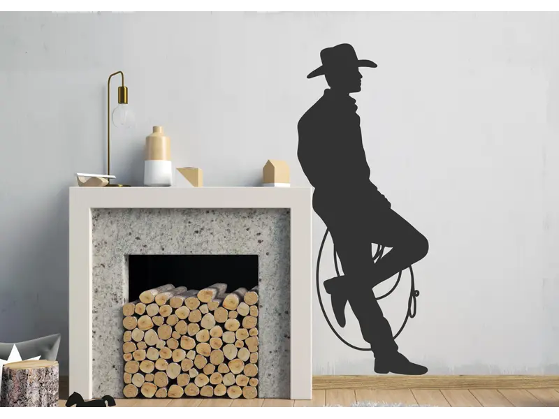 Sticker mural Chevaliers / Cowboys / Héros Cowboy Silhouette résultat en situation Sticker Cowboy Silhouette