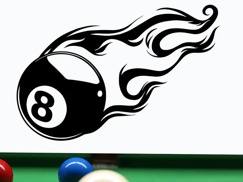 Sticker mural Autres jeux Boule de billard Nº 8 flamme résultat en situation gros plan Sticker Boule de billard Nº 8 flamme