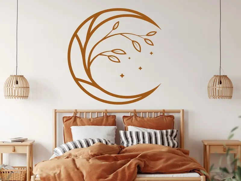 Sticker mural Stickers Arbre de vie Arbre de vie Lune florale résultat en situation Sticker Arbre de vie Lune florale
