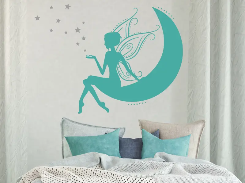 Sticker mural Féerique Fée Lune résultat en situation Sticker Fée Lune