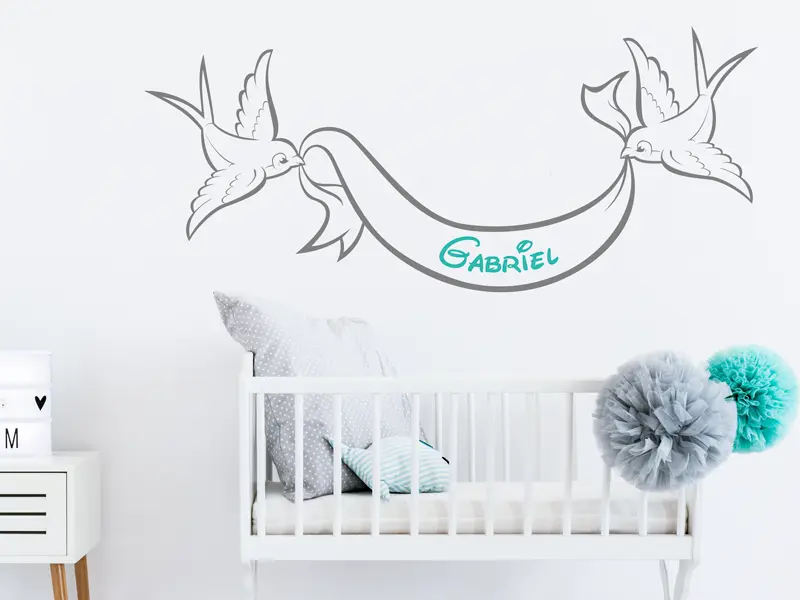 Sticker mural Stickers Oiseaux Banderole Hirondelles résultat en situation Sticker Banderole Hirondelles