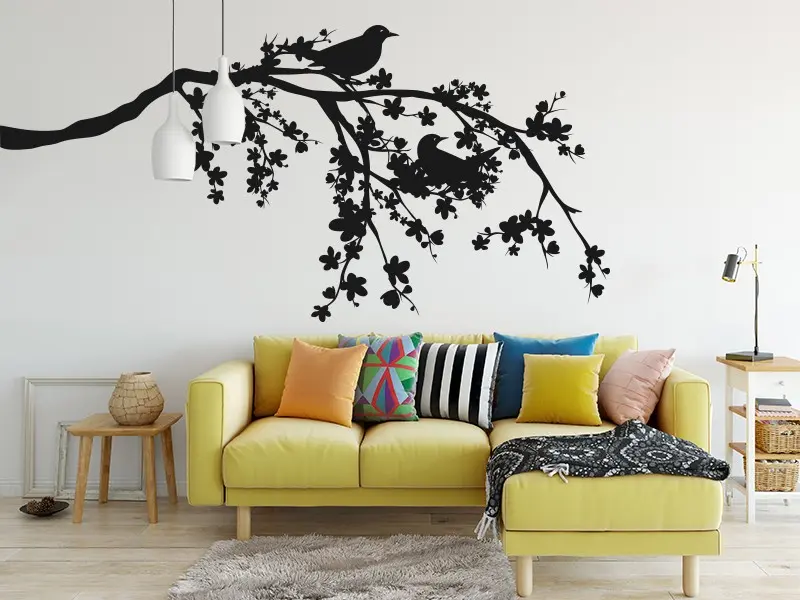 Sticker mural Branches Branche Cerisier 2 résultat en situation Sticker Branche Cerisier 2