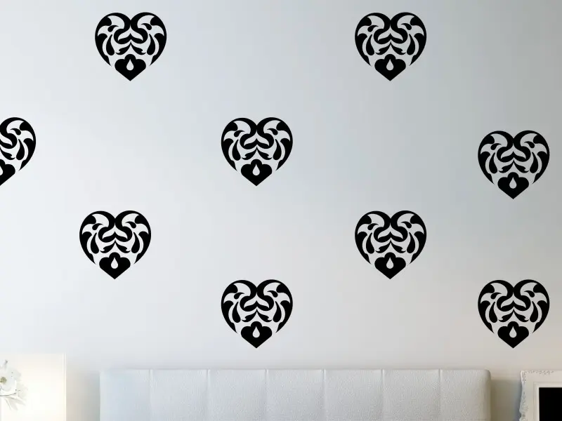 Sticker mural Pack Déco - Tendance Pack 10 Coeurs Baroque résultat en situation gros plan Sticker Pack 10 Coeurs Baroque