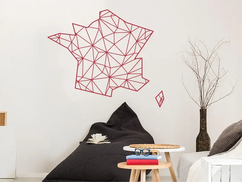 Sticker mural Origami - Géométrie Carte de France Géométrique résultat en situation Sticker Carte de France Géométrique