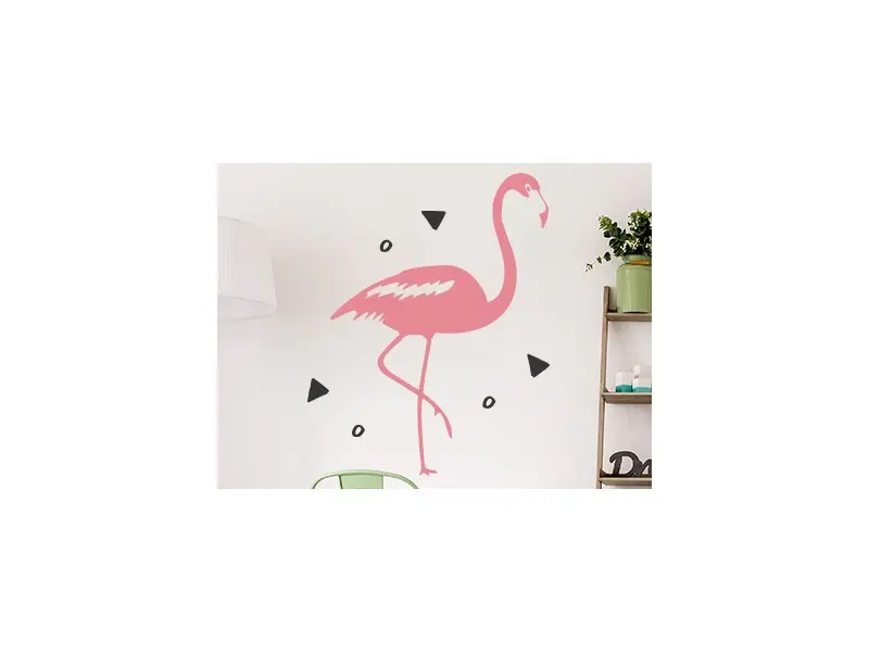 Sticker mural Stickers Oiseaux Flamant Rose 2 résultat en situation gros plan Sticker Flamant Rose 2