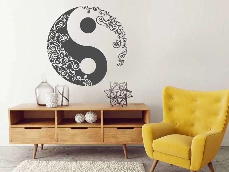 Sticker mural Symboles et Figures Yin-Yang Floral résultat en situation Sticker Yin-Yang Floral