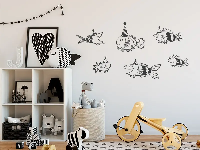 Sticker mural Sous la Mer Pack Poissons Funny résultat en situation Sticker Pack Poissons Funny