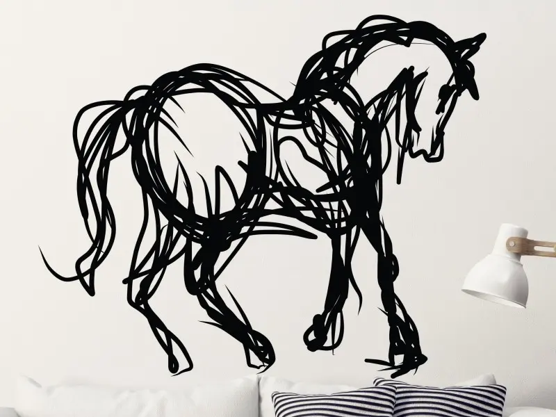 Sticker mural Sur la Terre Esquisse Cheval Crayon résultat en situation gros plan Sticker Esquisse Cheval Crayon