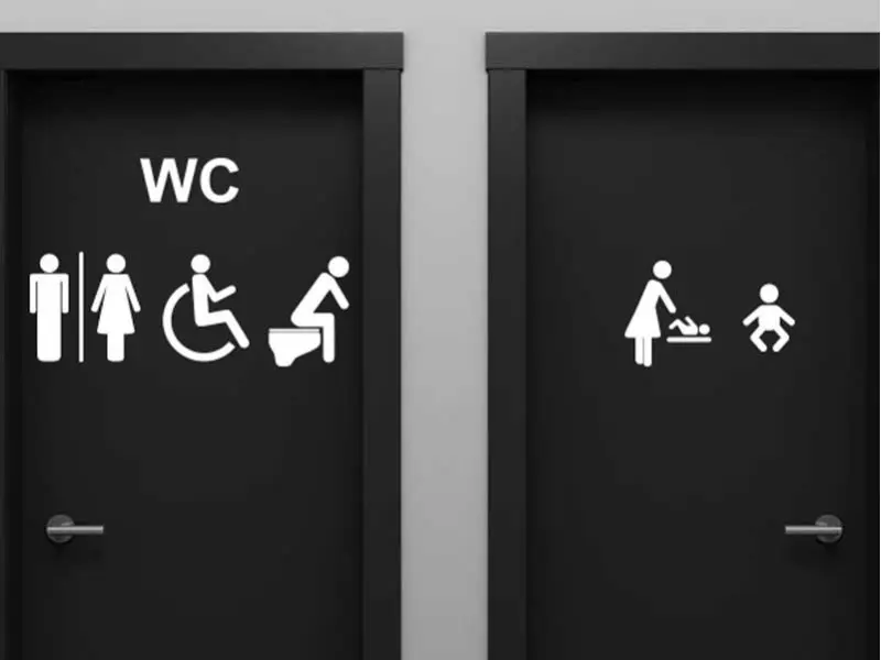 Sticker mural Stickers WC & Salle de bain WC Signalétique 6 symboles résultat en situation gros plan Sticker WC Signalétique 6 symboles