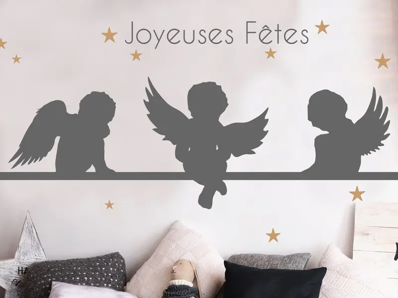 Sticker mural Noël Anges de Noël Etoiles résultat en situation gros plan Sticker Anges de Noël Etoiles