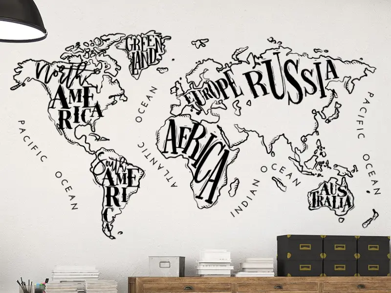 Sticker mural Cartes du Monde Mappemonde Vintage résultat en situation gros plan Sticker Mappemonde Vintage