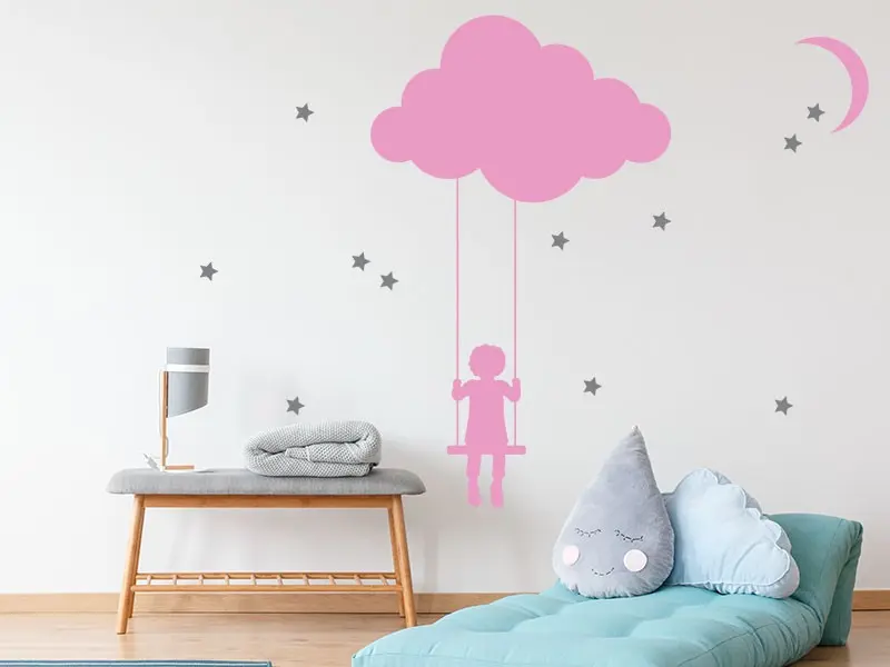 Sticker mural La tête dans les nuages résultat en situation