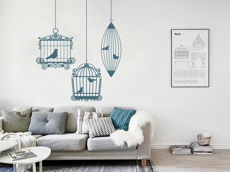 Sticker mural Stickers Oiseaux Pack Cages Oiseaux résultat en situation Sticker Pack Cages Oiseaux