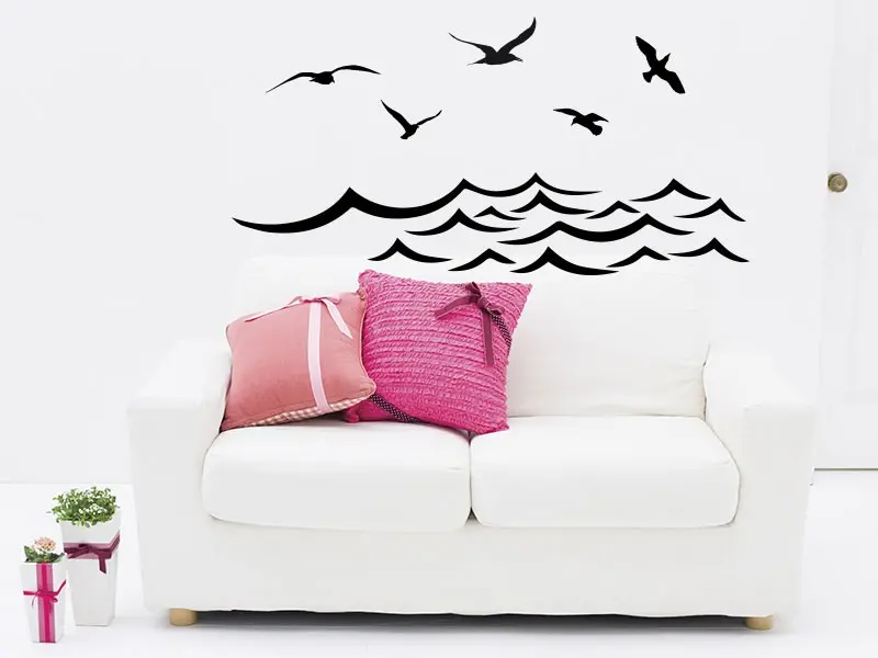 Sticker mural Mers et Océans Paysage Mer Mouettes résultat en situation Sticker Paysage Mer Mouettes