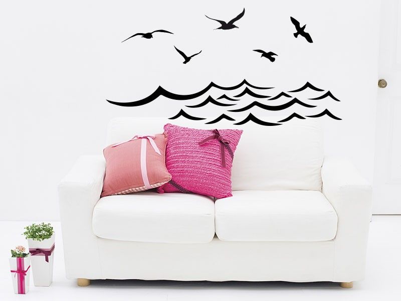 Sticker Paysage Mer Mouettes