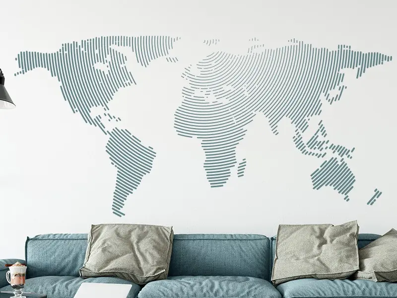 Sticker mural Cartes du Monde Mappemonde Circulaire résultat en situation gros plan Sticker Mappemonde Circulaire