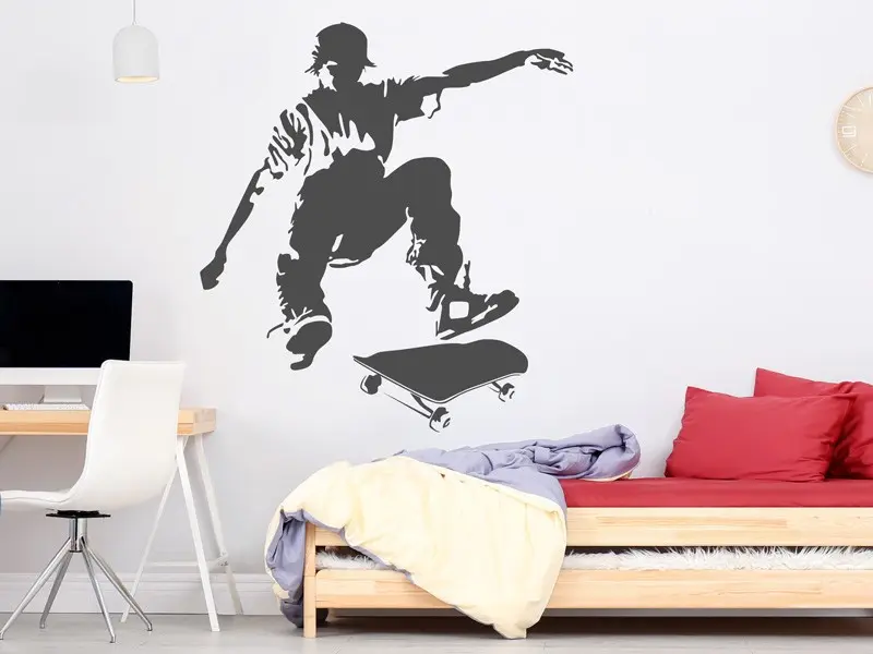 Sticker mural Skate & Ride Silhouette Skateur résultat en situation Sticker Silhouette Skateur