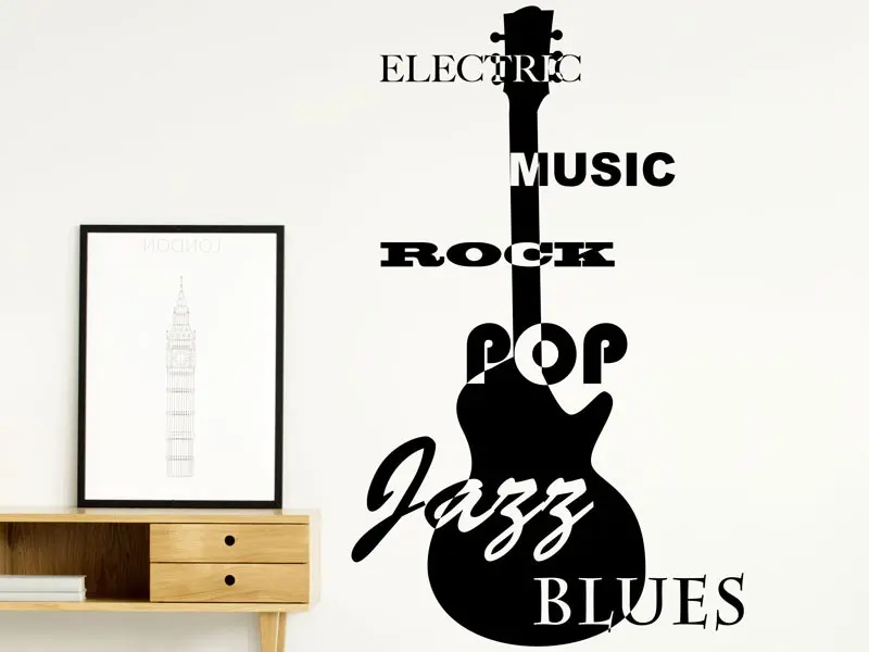 Sticker mural Rock & Jazz Guitare Jazz, Blues... résultat en situation gros plan Sticker Guitare Jazz, Blues...