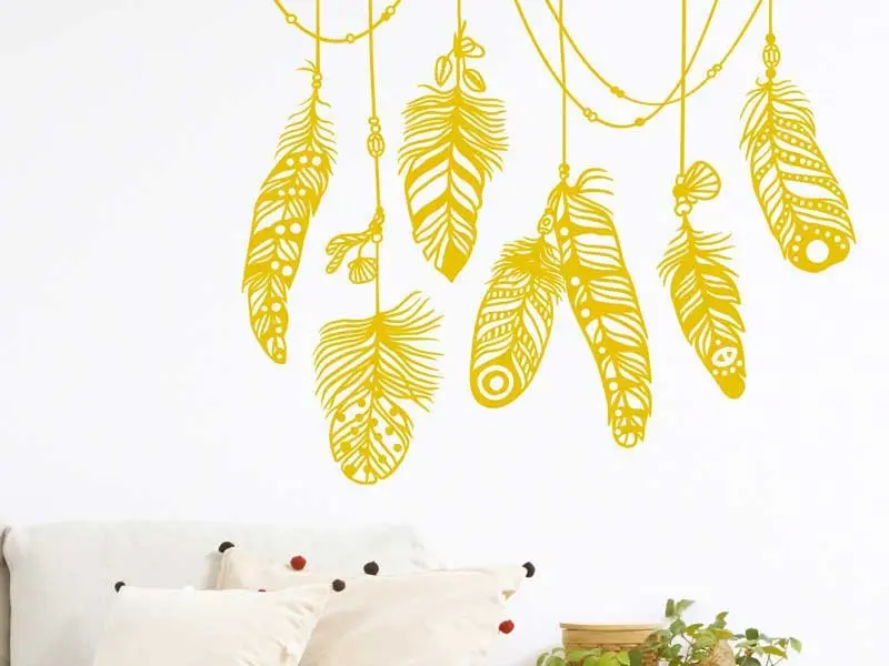 Sticker mural Autres Zen Plumes Boho résultat en situation gros plan Sticker Plumes Boho