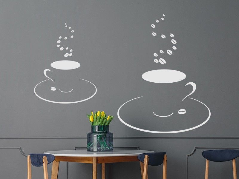 Sticker mural Tasse Café Grains résultat en situation