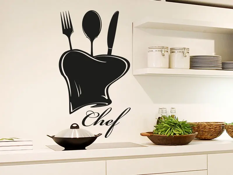 Sticker mural Chef - Ustensiles Toque de Chef résultat en situation Sticker Toque de Chef