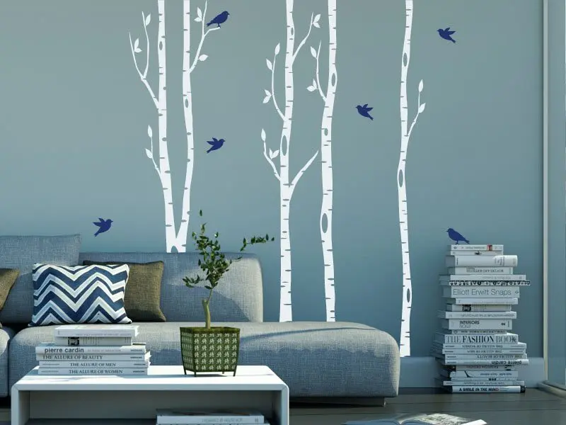 Sticker mural Stickers Arbres Arbres Bouleaux résultat en situation Sticker Arbres Bouleaux