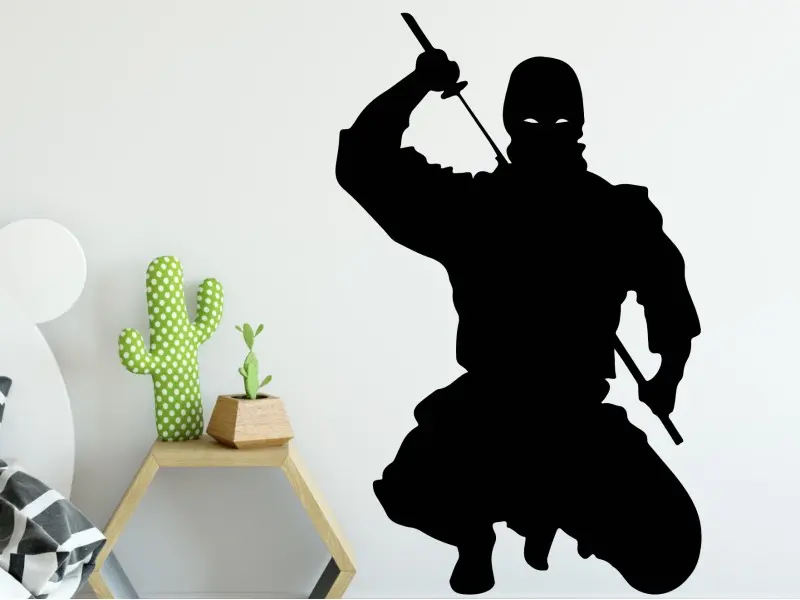 Sticker mural Silhouettes Silhouette Ninja résultat en situation gros plan Sticker Silhouette Ninja