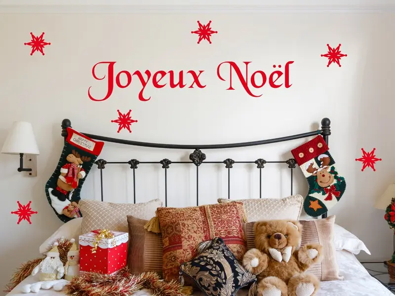 Sticker mural Noël Texte de Noël Flocons résultat en situation Sticker Texte de Noël Flocons