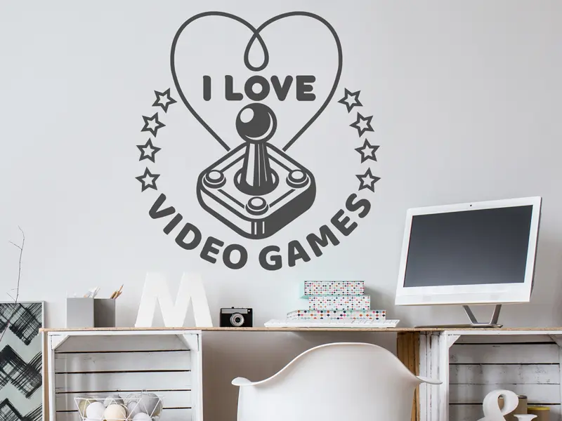Sticker mural Autres jeux I love Video Games résultat en situation Sticker I love Video Games