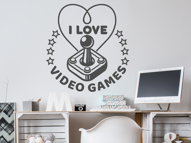 Sticker mural I love Video Games résultat en situation
