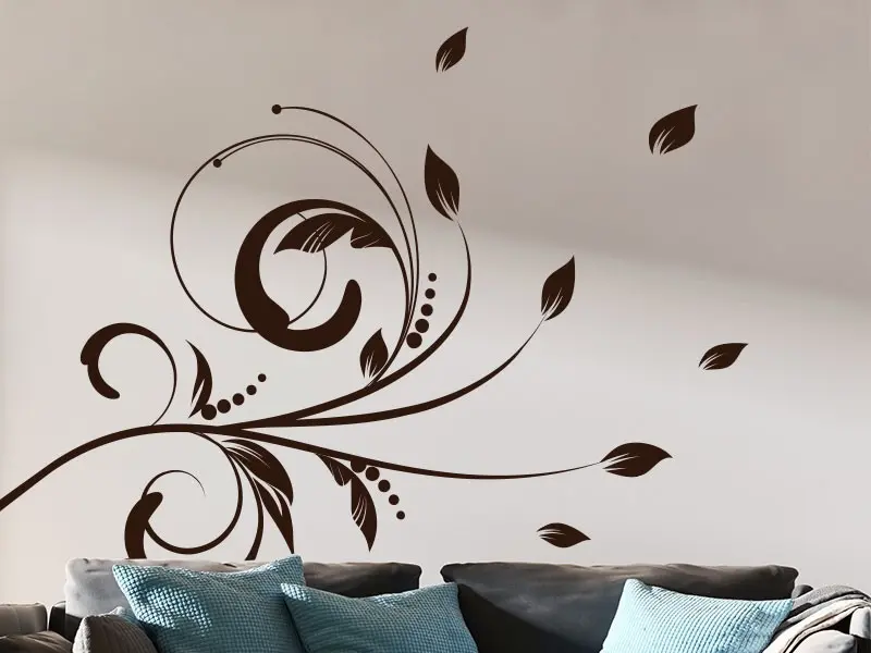 Sticker mural Branches Branche Floral d'Automne résultat en situation gros plan Sticker Branche Floral d'Automne