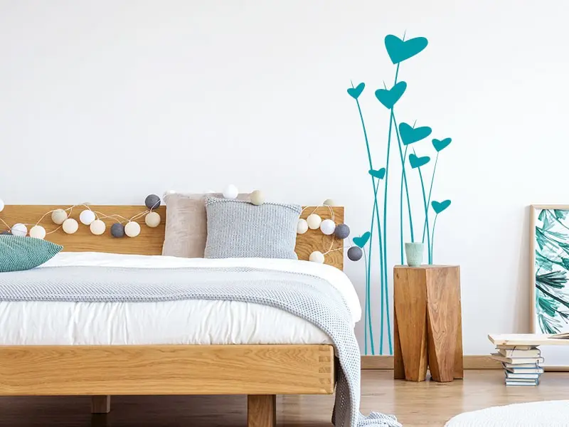 Sticker mural Stickers muraux fleurs Fleurs Coeurs résultat en situation Sticker Fleurs Coeurs