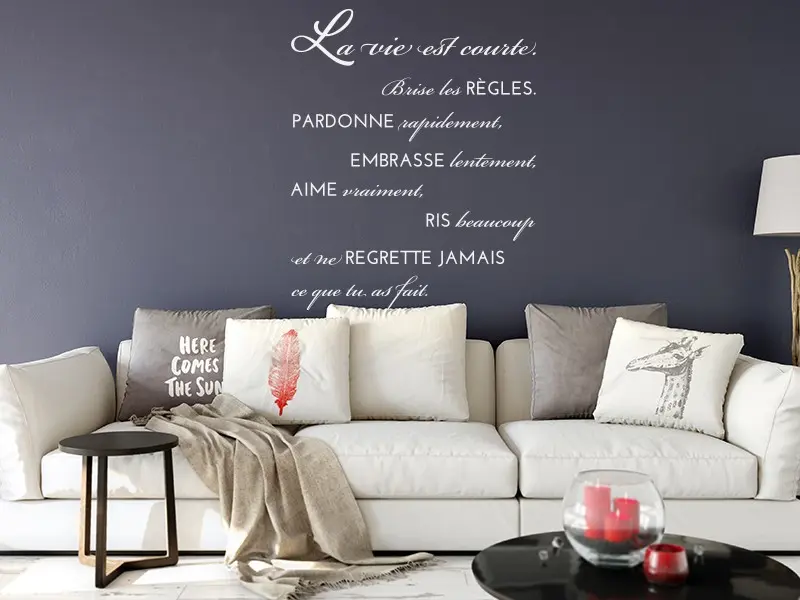 Sticker mural Motivation Citation La vie est courte 2 résultat en situation Sticker Citation La vie est courte 2