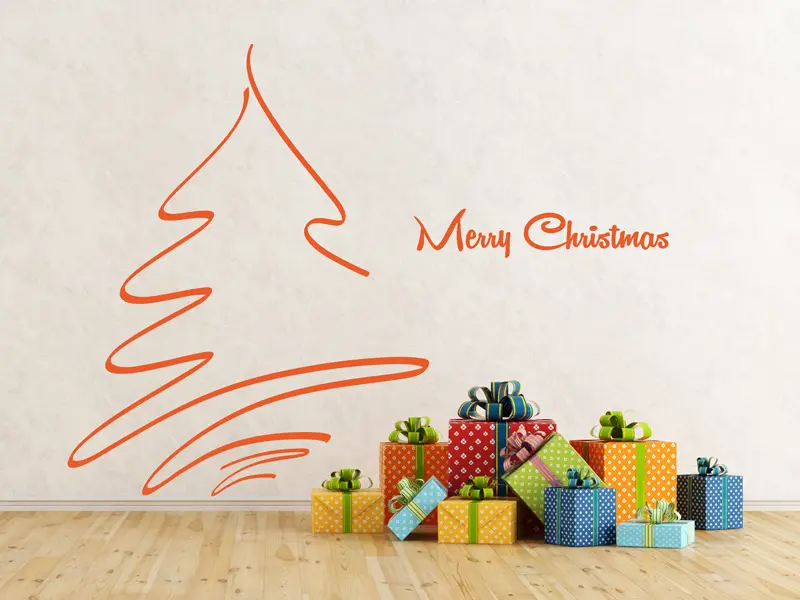 Sticker mural Noël Sapin de Noël Design 2 résultat en situation Sticker Sapin de Noël Design 2