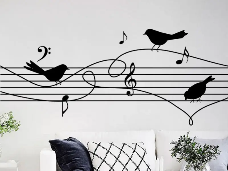 Sticker mural Partitions & Notes Partition Oiseaux résultat en situation gros plan Sticker Partition Oiseaux