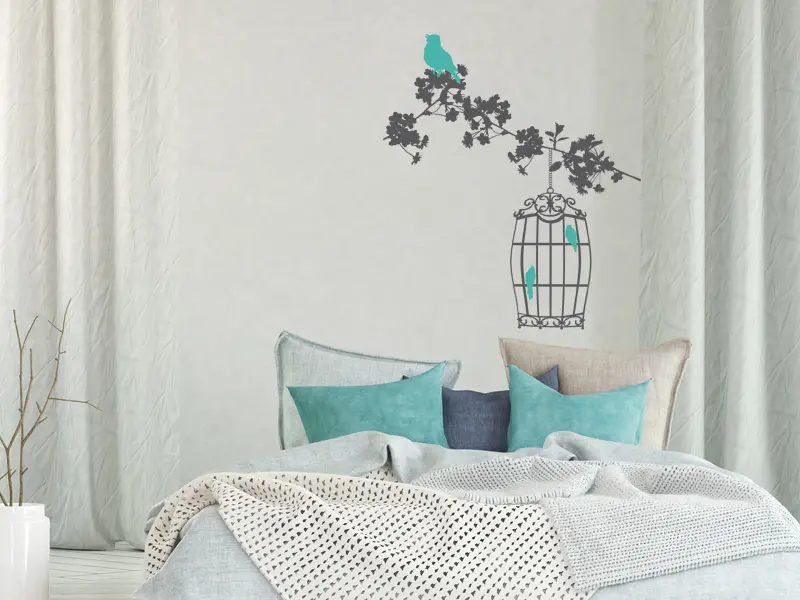 Sticker mural Branches Branche Cage Oiseaux 2 résultat en situation Sticker Branche Cage Oiseaux 2