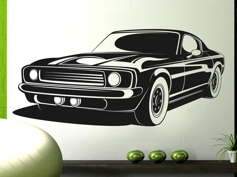 Sticker mural Auto & Moto Voiture Mustang résultat en situation gros plan Sticker Voiture Mustang