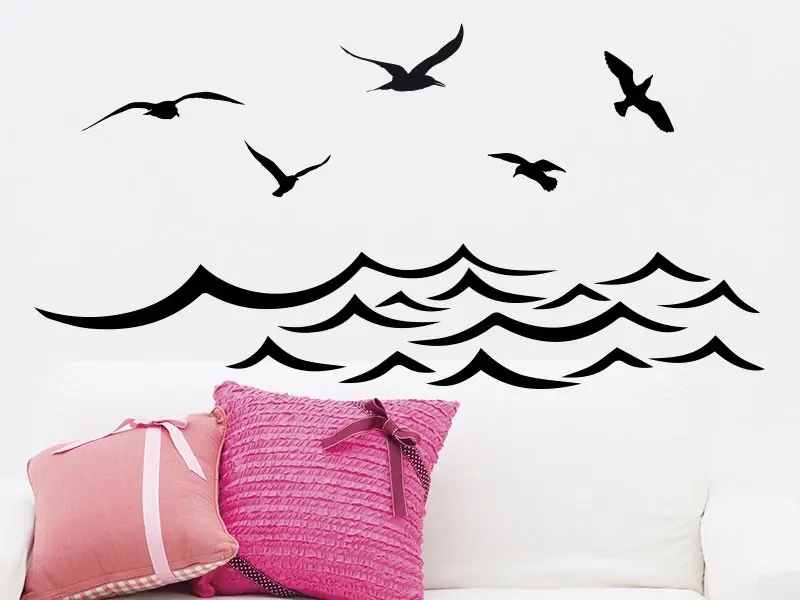 Sticker mural Mers et Océans Paysage Mer Mouettes résultat en situation gros plan Sticker Paysage Mer Mouettes