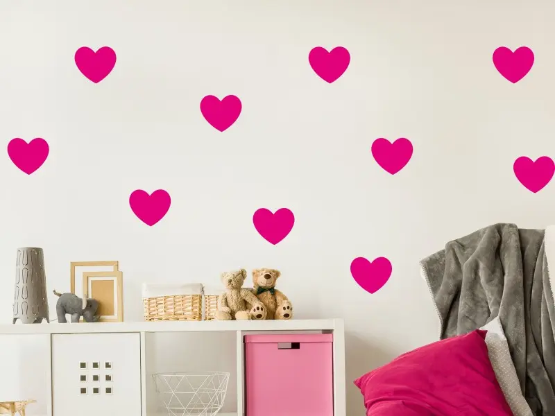 Sticker mural Pack Déco - Tendance Pack 10 Coeurs résultat en situation gros plan Sticker Pack 10 Coeurs