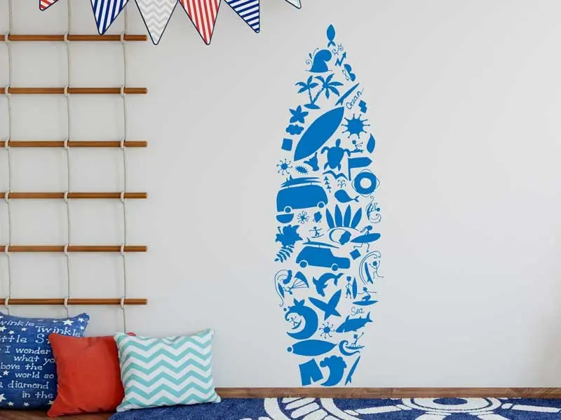 Sticker mural Surf Planche Surf Icônes résultat en situation Sticker Planche Surf Icônes