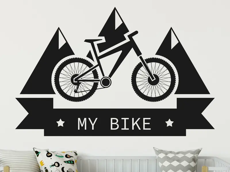 Sticker mural Skate & Ride Montagnes Bike personnalisable résultat en situation gros plan Sticker Montagnes Bike personnalisable