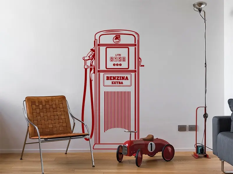 Sticker mural Vintage - Urbain Pompe Essence Vintage résultat en situation Sticker Pompe Essence Vintage