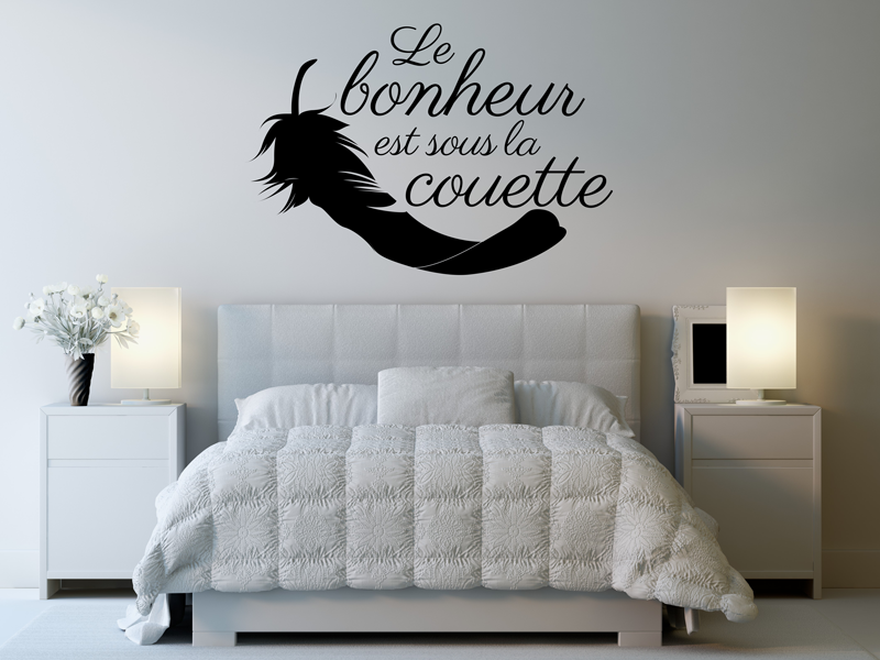 Sticker mural Le Bonheur est sous la couette résultat en situation