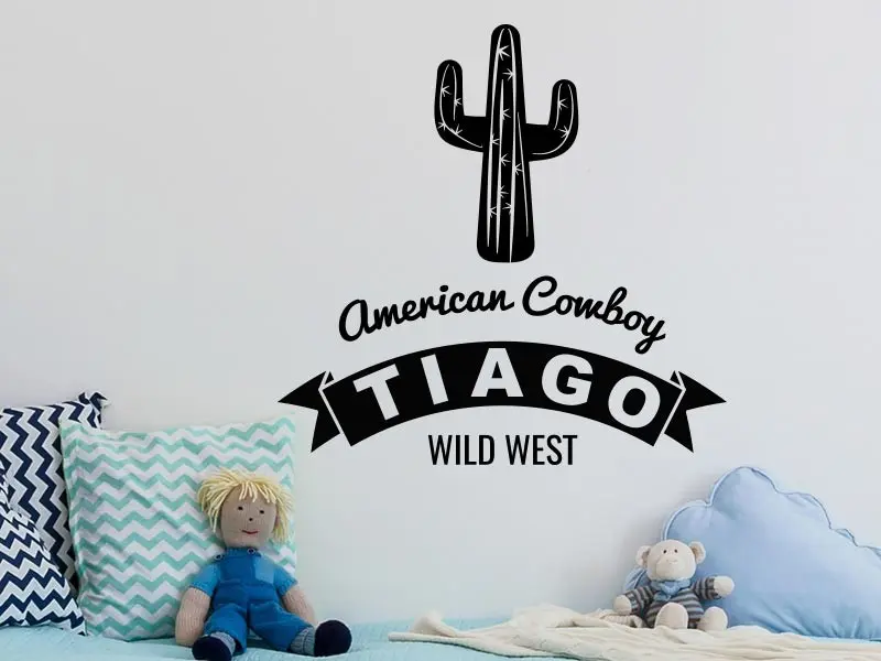 Sticker mural Chevaliers / Cowboys / Héross Cowboy Cactus Wild West résultat en situation gros plan Stickers Cowboy Cactus Wild West