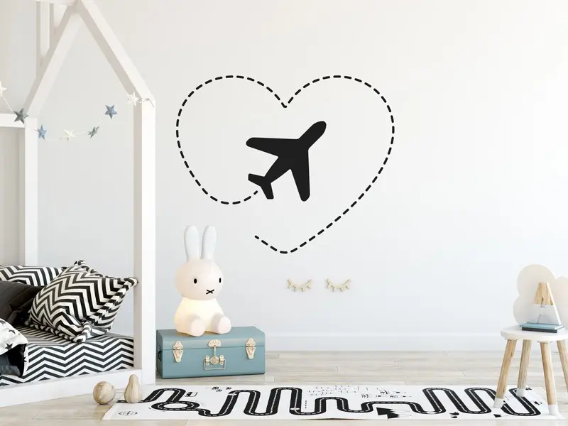 Sticker mural Avions & Bateaux Avion qui vole en coeur résultat en situation Sticker Avion qui vole en coeur