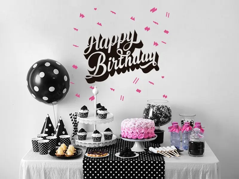 Sticker mural Happy Birthday Retro résultat en situation