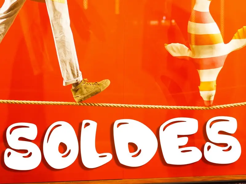 Autocolante para montra Soldes Bubble