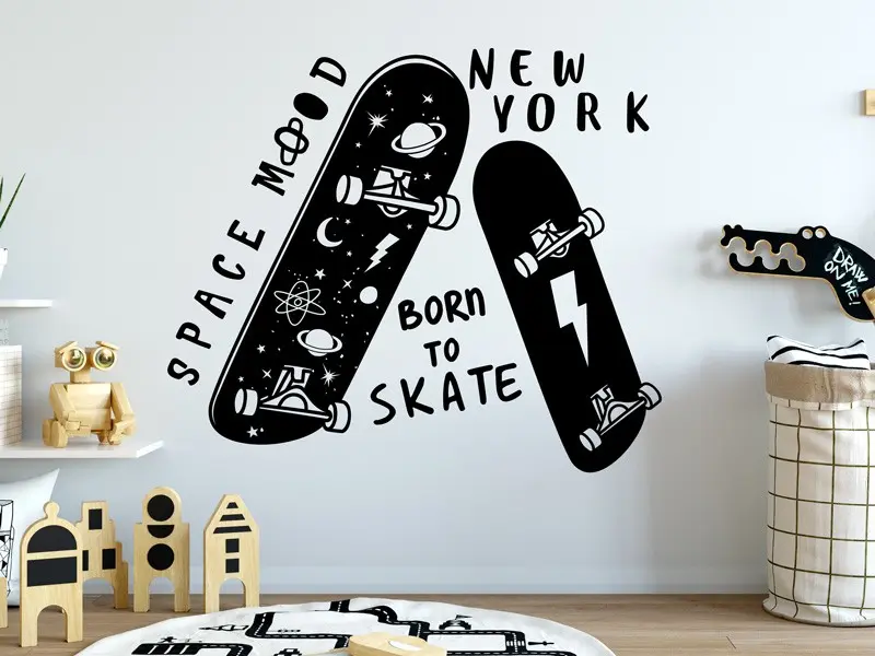 Sticker mural Skate & Ride Skateboard Space Mood résultat en situation Sticker Skateboard Space Mood