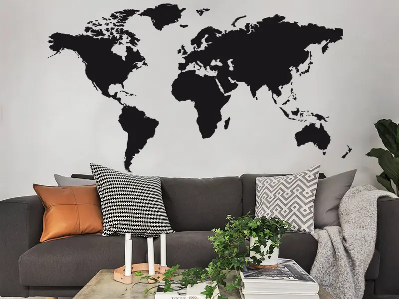 Sticker mural Cartes du Monde Mappemonde résultat en situation Sticker Mappemonde