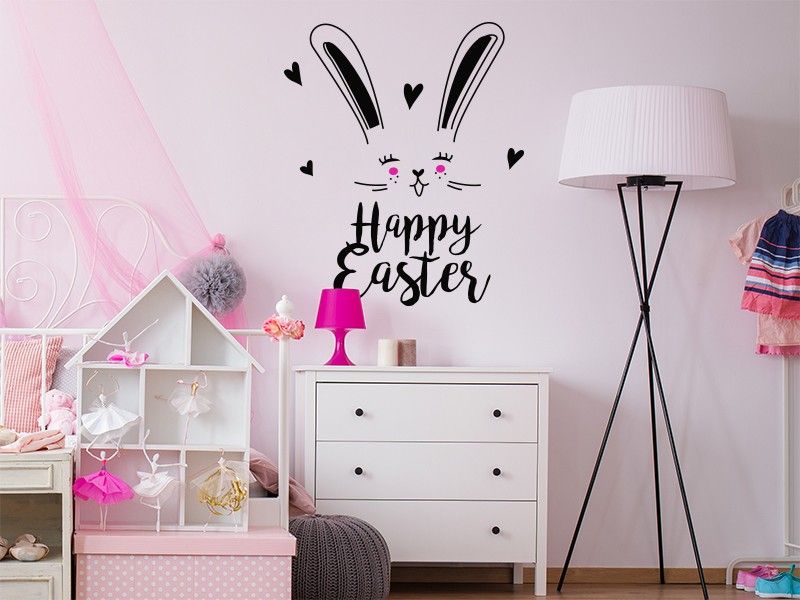 Sticker mural Happy Easter Lapin résultat en situation